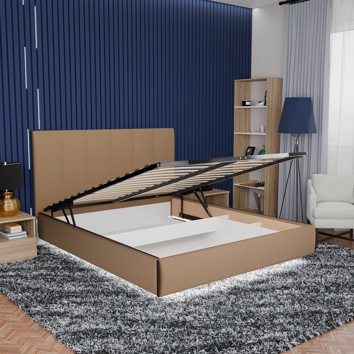 Кровать с подъемным механизмом Диона Бежевая 160х200 (stream40)