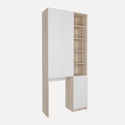 Шкаф-пенал с нишей, стеллажом, с корзиной для белья Эос Плюс Дуб сонома/белый